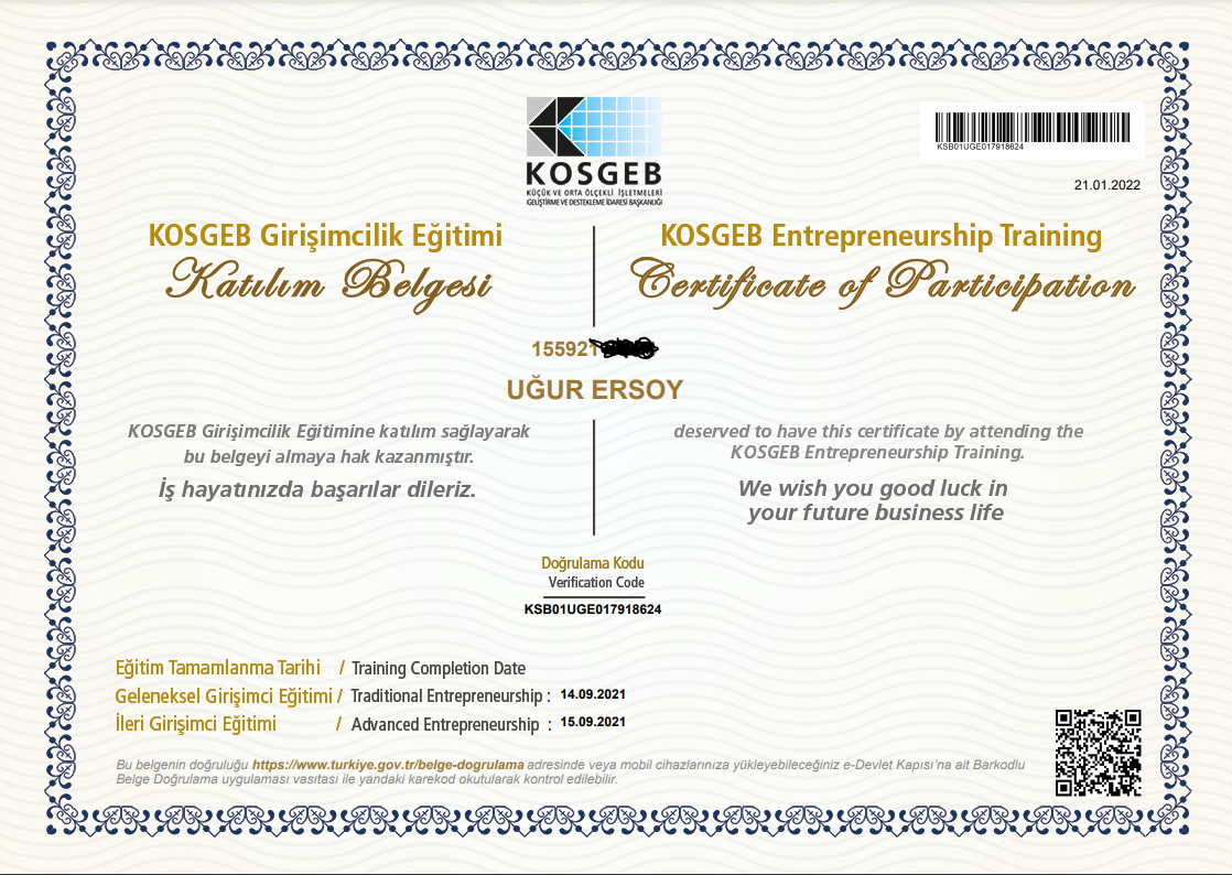  Kosgeb girişimcilik belgesi